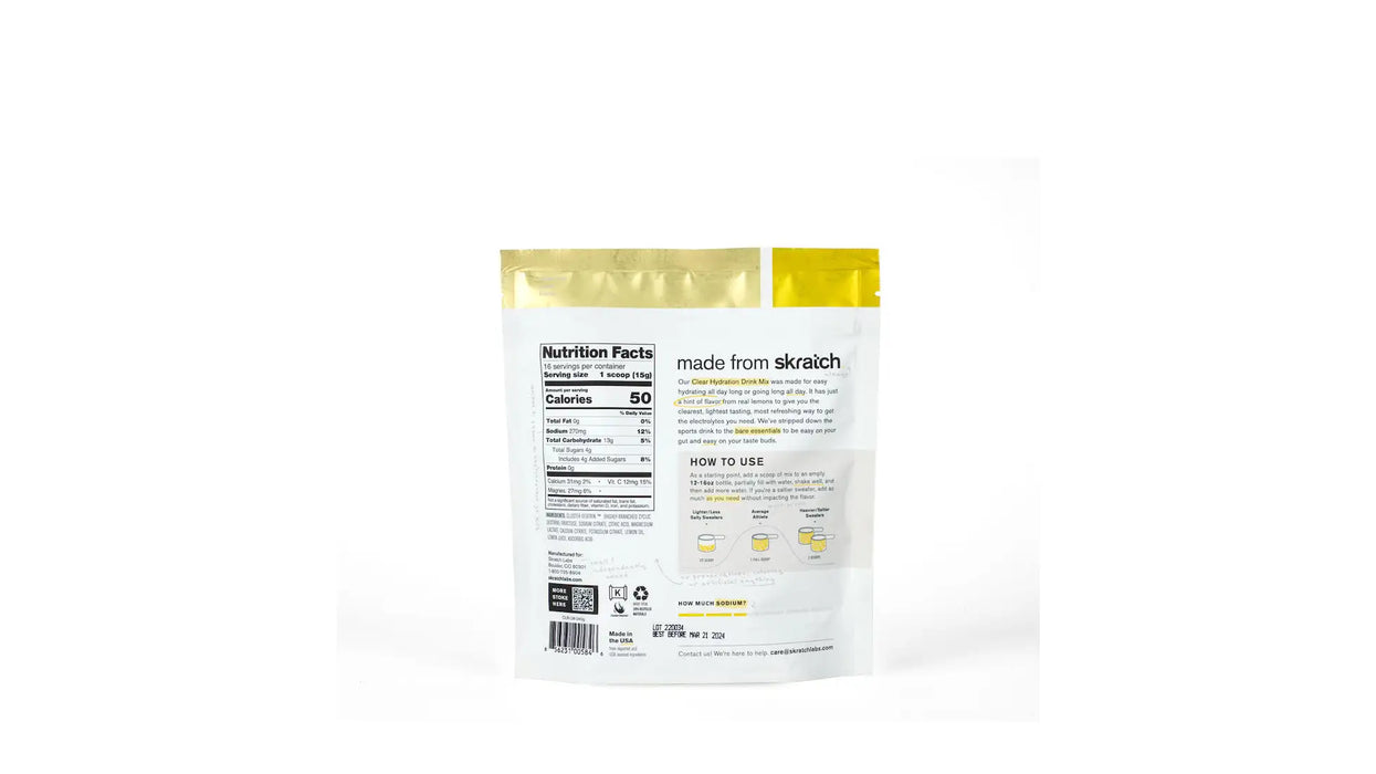 Skratch Labs Clear Hydration Mix 16 Servings - Clear, Hint of Lemons